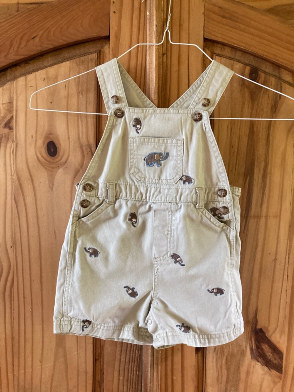 Boys Green Dog tan brown elephant sleeveless romper size 18 months